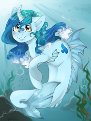 Size: 700x930 | Tagged: safe, artist:joonyash, derpibooru import, oc, oc only, oc:cascade, mermaid, merpony, pony, unicorn, art, commission, digital art, rcf community, solo, underwater, ych result