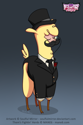 Size: 1600x2400 | Tagged: safe, alternate version, artist:soulfulmirror, derpibooru import, paprika paca, alpaca, them's fightin' herds, clothes, cloven hooves, community related, facial hair, female, hat, monocle, moustache, solo, suit, top hat