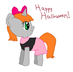 Size: 910x900 | Tagged: safe, artist:nightshadowmlp, derpibooru import, oc, oc:night shadow, pony, unicorn, blossom (powerpuff girls), clothes, costume, halloween, halloween 2018, halloween costume, holiday, ms paint, simple background, text, white background