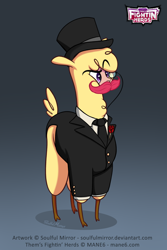 Size: 1600x2400 | Tagged: safe, artist:soulfulmirror, derpibooru import, paprika paca, alpaca, them's fightin' herds, clothes, cloven hooves, facial hair, female, hat, markiplier, monocle, moustache, solo, suit, top hat, warfstache