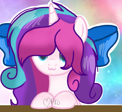 Size: 830x768 | Tagged: safe, artist:mlpcotton-candy-pone, derpibooru import, oc, oc:magical melody, pony, unicorn, :3, bow, female, hair bow, mare, solo