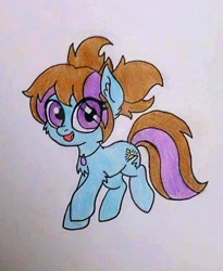 Size: 540x658 | Tagged: safe, artist:dawn-designs-art, derpibooru import, oc, oc:dawn, earth pony, pony, blue, blue coat, brown mane, female, filly, jewelry, necklace, purple eyes, solo