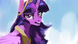 Size: 1920x1080 | Tagged: safe, artist:hierozaki, derpibooru import, twilight sparkle, twilight sparkle (alicorn), alicorn, pony, crown, female, looking at you, mare, peytral, regalia, solo