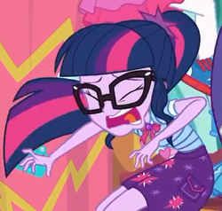 Size: 367x350 | Tagged: safe, derpibooru import, screencap, sci-twi, twilight sparkle, better together, equestria girls, rollercoaster of friendship, clothes, cropped, eyes closed, faic, female, geode of telekinesis, glasses, open mouth, ponytail, skirt