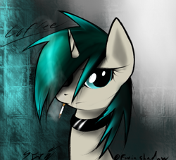 Size: 671x610 | Tagged: safe, artist:spartangreywolf, derpibooru import, oc, oc only, oc:coffee bean, pony, unicorn, bust, cigarette, portrait, smoking, solo