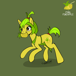 Size: 800x800 | Tagged: safe, artist:casualcolt, derpibooru import, oc, oc only, earth pony, pony, apron, clothes, food, mouth hold, pineapple, solo, tail wrap