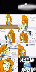 Size: 2000x4000 | Tagged: safe, artist:jake heritagu, derpibooru import, adagio dazzle, alien, comic:aria's archives, equestria girls, box, clothes, comic, dialogue, female, flying saucer, planet, space, speech bubble, stars, this will not end well