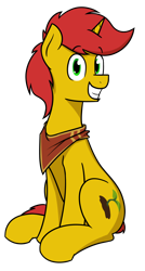 Size: 1150x2150 | Tagged: safe, artist:alexi148, derpibooru import, oc, pony, unicorn, 2019 community collab, bandana, clothes, derpibooru community collaboration, looking at you, male, simple background, smiling, solo, stallion, transparent background