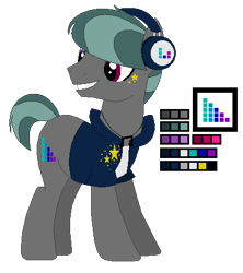 Size: 395x445 | Tagged: safe, artist:awoomarblesoda, derpibooru import, oc, oc:dubstep mix, earth pony, pony, magical lesbian spawn, male, offspring, parent:octavia melody, parent:vinyl scratch, parents:scratchtavia, reference sheet, simple background, solo, stallion, transparent background