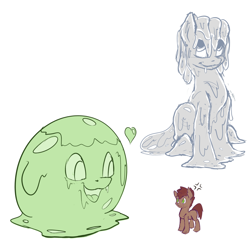 Size: 2000x2000 | Tagged: safe, artist:rubiont, derpibooru import, earth pony, goo, goo pony, original species, pony, bosses of healthbaria (cyoa), monster mare, non-vore, simple background, size difference, sketch, slime, slime monster