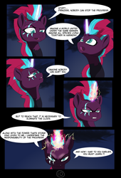 Size: 4750x7000 | Tagged: safe, alternate version, artist:chedx, derpibooru import, tempest shadow, pony, unicorn, comic:the storm kingdom, my little pony: the movie, absurd resolution, alternate hairstyle, alternate history, alternate timeline, alternate universe, bad end, broken horn, comic, eye scar, fanfic, general tempest shadow, horn, monologue, my little pony, scar, sparking horn, speech, the bad guy wins