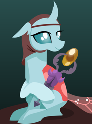 Size: 1039x1400 | Tagged: safe, artist:cloudyglow, derpibooru import, part of a set, ocellus, changedling, changeling, clothes, female, lineless, sitting, smiling, solo, talisman of mirage