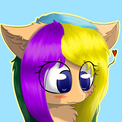 Size: 1500x1500 | Tagged: safe, artist:ppptly, derpibooru import, oc, oc only, oc:program mouse, pony, anime eyes, avatar, blushing, cute, ear fluff, female, heart, outline, simple background, solo