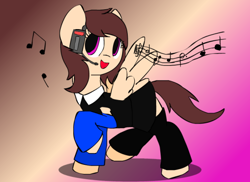 Size: 540x393 | Tagged: safe, artist:ask-star-singer, artist:star-singer, derpibooru import, oc, oc only, oc:night rose, pony, clothes, music notes, solo