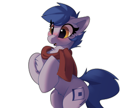Size: 1280x1130 | Tagged: safe, artist:rileyisherehide, derpibooru import, oc, oc only, oc:blueberry, earth pony, pony, background removed, bipedal, blushing, chest fluff, clothes, cute, cutie mark, hooves, scarf, solo, surprised
