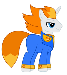 Size: 1024x1144 | Tagged: safe, artist:silver star apple, artist:silverstarapple, derpibooru import, oc, oc:silver star apple, pony, unicorn, blue, clothes, female, living suit, male, necktie, silver, solo, suit, symbiote, vector