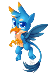 Size: 774x1032 | Tagged: safe, artist:blazemizu, derpibooru import, gallus, griffon, chest fluff, claws, cute, gallabetes, looking at you, male, paws, simple background, tail, transparent background, wings