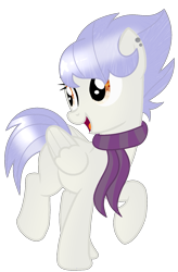 Size: 1047x1600 | Tagged: safe, artist:pupkinbases, artist:space--paws0w0, derpibooru import, oc, oc only, oc:nightberry, pegasus, pony, base used, clothes, ear piercing, earring, female, icey-verse, jewelry, magical lesbian spawn, mare, offspring, open mouth, parent:nightshade, parent:raspberry vinaigrette, parents:raspberryshade, piercing, raised hoof, scarf, simple background, solo, transparent background