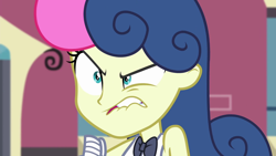 Size: 1920x1080 | Tagged: safe, derpibooru import, screencap, bon bon, sweetie drops, all's fair in love and friendship games, equestria girls, friendship games, angry, bon bon is not amused, faic, furious, lip bite, solo, unamused