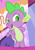 Size: 490x696 | Tagged: safe, derpibooru import, screencap, spike, dragon, inspiration manifestation, season 4, arm behind back, baby, baby dragon, bell, carousel boutique, cropped, cute, door, fangs, green eyes, male, smiling, sofa, solo, spikabetes, tail