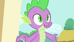 Size: 1280x720 | Tagged: safe, derpibooru import, screencap, spike, dragon, inspiration manifestation, season 4, male, smiling, solo