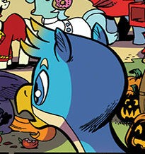 Size: 205x218 | Tagged: safe, artist:andypriceart, derpibooru import, idw, gallus, griffon, spoiler:comic, spoiler:comic71, comic, cropped, male, shocked