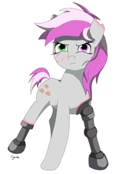 Size: 1976x2932 | Tagged: safe, artist:aezaelia, derpibooru import, oc, oc only, oc:hired gun, oc:silver storm, cyborg, pony, fallout equestria, fallout equestria: heroes, fanfic art, female, mare, simple background, solo, white background