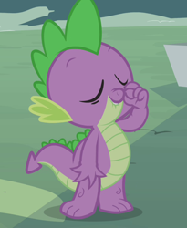 Size: 590x720 | Tagged: safe, derpibooru import, screencap, spike, dragon, inspiration manifestation, season 4, claws, cropped, eyes closed, male, solo, tail