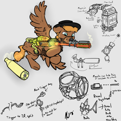 Size: 3000x3000 | Tagged: safe, artist:dombrus, derpibooru import, oc, oc:calamity, fallout equestria, anti-machine rifle, anti-materiel rifle, battle saddle, cowboy hat, diagram, gun, hat, lever action rifle, lore, rifle, sniper, spitfire's thunder, stetson, weapon