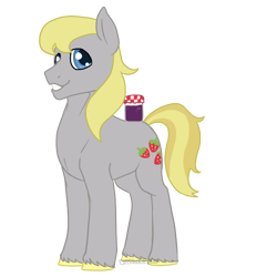 Size: 700x700 | Tagged: safe, artist:darkodraco, derpibooru import, hugh jelly, earth pony, pony, food, jar, jelly, looking at you, male, simple background, smiling, solo, stallion, transparent background, unshorn fetlocks
