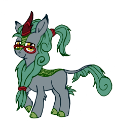 Size: 1214x1336 | Tagged: safe, artist:edhelistar, derpibooru exclusive, derpibooru import, oc, oc only, oc:edhelistar, kirin, 2019 community collab, cloven hooves, derpibooru community collaboration, glasses, kirin oc, lidded eyes, mixed media, ponysona, ponytail, simple background, solo, transparent background