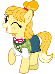 Size: 2400x3200 | Tagged: safe, artist:cheezedoodle96, derpibooru import, earth pony, pony, .svg available, animal crossing, clothes, cute, female, isabelle, mare, nintendo, one eye closed, ponified, raised hoof, shirt, simple background, skirt, smiling, super smash bros. ultimate, svg, transparent background, vector, vest, wink