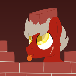 Size: 2560x2560 | Tagged: safe, artist:phat_guy, derpibooru exclusive, derpibooru import, oc, oc only, oc:brickheart, earth pony, pony, :p, brick, brick wall, bricks, bust, lineless, male, portrait, scar, silly, simple background, solo, stallion, tongue out