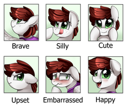 Size: 2349x1978 | Tagged: safe, artist:pridark, derpibooru import, oc, oc only, oc:graph travel, pegasus, pony, boop, brave, clothes, cute, embarrassed, emotions, female, freckles, happy, silly, solo, upset, vest