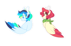 Size: 1024x663 | Tagged: safe, artist:conspiracyadopts, derpibooru import, oc, oc only, pegasus, pony, adoptable, bandaid, clothes, colored wings, colored wingtips, duo, multicolored wings, offspring, parent:big macintosh, parent:fluttershy, parent:rainbow dash, parent:soarin', parents:fluttermac, parents:soarindash, scarf, simple background, transparent background