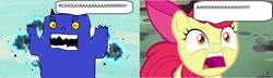 Size: 2502x716 | Tagged: safe, artist:anthony60617, derpibooru import, edit, edited screencap, screencap, apple bloom, pony, bloom and gloom, comic, golden eyes, monster, roar, scared, screaming