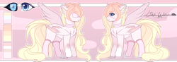 Size: 2760x968 | Tagged: safe, artist:sora-choi, derpibooru import, oc, oc:kiko, pegasus, pony, clothes, collar, eyepatch, female, mare, reference sheet, signature, socks, solo, two toned wings