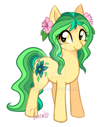 Size: 600x738 | Tagged: safe, artist:furreon, derpibooru import, oc, oc only, oc:willow wish, earth pony, pony, deviantart watermark, female, flower, flower in hair, looking at you, mare, obtrusive watermark, offspring, parent:big macintosh, parent:fluttershy, parents:fluttermac, signature, simple background, solo, transparent background, watermark