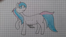 Size: 1024x576 | Tagged: safe, artist:pegasusspectra, derpibooru import, oc, oc only, oc:pegasus spectra, full body, graph paper, multicolored hair, solo, traditional art
