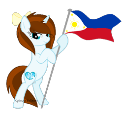 Size: 600x584 | Tagged: safe, artist:xylenneisnotamazing, derpibooru import, oc, oc:diamante, pony, unicorn, bipedal, bipedal leaning, female, flag, leaning, mare, philippines, simple background, solo, transparent background