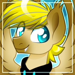 Size: 500x500 | Tagged: safe, artist:sickly-sour, derpibooru import, oc, oc only, oc:tacopone, pegasus, pony, blonde, blue eyes, clothes, commission, ear tufts, fangs, hoodie, icon, spread wings, wings