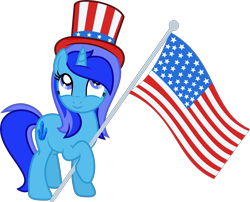 Size: 4000x3234 | Tagged: safe, artist:fuzzybrushy, derpibooru import, oc, oc only, oc:spacelight, pony, unicorn, clothes, female, flag, hat, mare, simple background, solo, transparent background, united states, vector