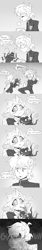 Size: 800x4800 | Tagged: safe, artist:thegreatrouge, derpibooru import, ocellus, sandbar, anthro, insect, black and white, comic, cute, disgusted, eating, food, grayscale, monochrome, slurp, straw