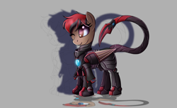 Size: 2800x1700 | Tagged: safe, artist:elmutanto, derpibooru import, oc, oc only, oc:redwood, pony, fallout equestria, fanfic:fallout equestria: broken oaths, armor, gray background, scorpion tail, simple background