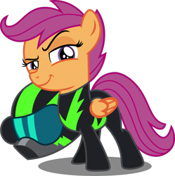 Size: 4170x4188 | Tagged: safe, artist:vector-brony, derpibooru import, scootaloo, pegasus, pony, the washouts (episode), absurd resolution, clothes, female, filly, helmet, pint-sized dynamite, raised eyebrow, simple background, solo, transparent background, uniform, vector, washouts uniform