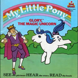 Size: 357x360 | Tagged: safe, derpibooru import, glory, human, pony, unicorn, g1, be careful what you wish for, book, crying, glory the magic unicorn, horn, official, prince, read-along book, story, storybook, teleportation, video at source, winking out, wish magic, wizard