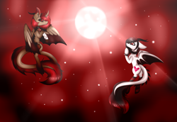 Size: 4485x3094 | Tagged: safe, artist:mimihappy99, derpibooru import, oc, oc:amaya aoko, oc:dark fire, art trade, female, mare, moon