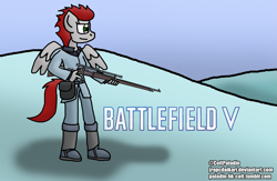 Size: 2591x1691 | Tagged: safe, artist:jrapcdaikari, derpibooru import, oc, oc only, oc:sharps eye, anthro, battlefield, battlefield 5, battlefield v, gun, krag-jorgensen, rifle, sniper, snow, weapon, world war ii