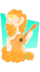 Size: 1440x2560 | Tagged: safe, artist:spirittis, derpibooru import, pear butter, earth pony, pony, the perfect pear, female, flower, flower in hair, guitar, hoof hold, lineless, looking up, mare, simple background, solo, stray strand, transparent background, unshorn fetlocks, vector