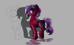 Size: 2800x1700 | Tagged: safe, artist:elmutanto, derpibooru import, oc, oc only, oc:vlyka, pony, robot, robot pony, fallout equestria, fanfic:fallout equestria: broken oaths, cutie mark, fangs, female, gray background, mare, raised hoof, simple background, solo